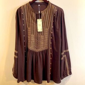 KOMILI SZ 2XL Embroidered 100% Rayon  Blouse Tunic Top